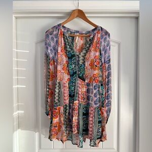 Anthropologie Floral Multicolor Patchwork Sheer Dress Cover Up